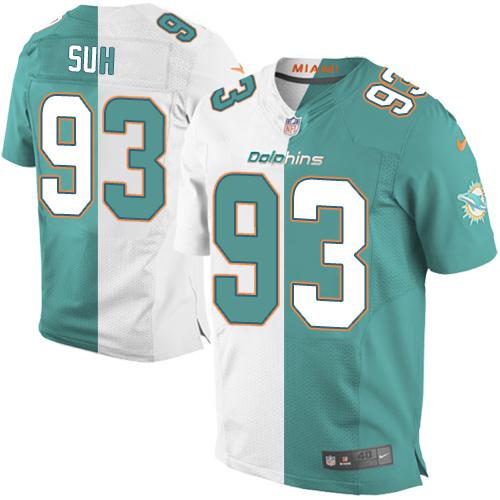 Nike Dolphins #93 Ndamukong Suh Aqua Green/White Men's Stitched NFL Elite Split Jersey